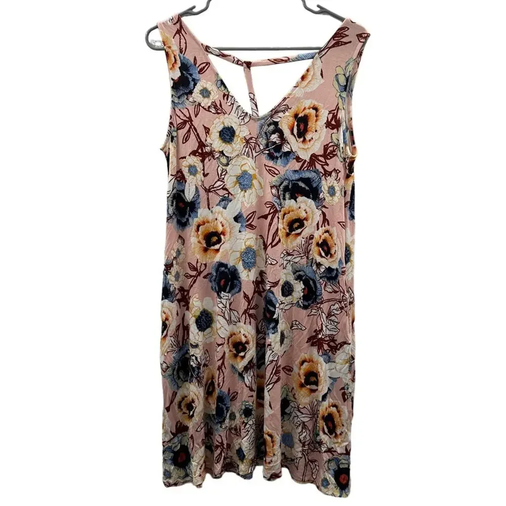 Maurices Pink Multicolor Floral Print Sleeveless Strappy Back Shift Mini Dress M